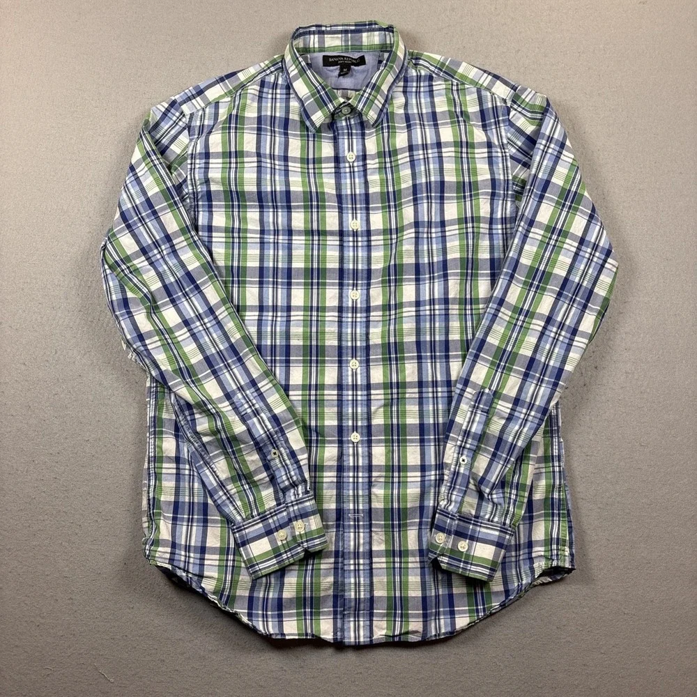 Banana‎ Republic Mens Shirt Soft Wash Standard Fit Button Up Plaid Cotton Medium